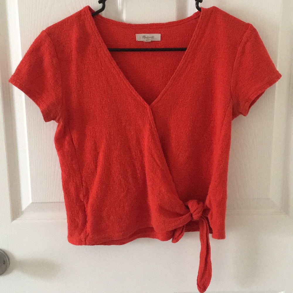 Madewell texture and thread wrap top red XS